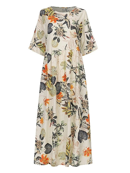 Women's Holiday Dress Floral Crew Neck Ruched Long Sleeve Fall Spring Casual Maxi long Dress Daily Dress Fall Dress Black Dress Loose Fit - LuckyFash™