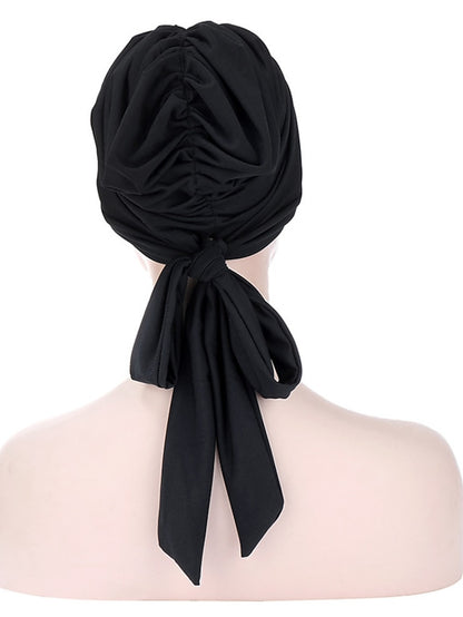 Muslim Women Stretch Solid Wrinkle Turban Hat Cancer Chemo Beanies Caps Pre-Tied Scarf Headwear Headwrap Simple Hair Accessories - LuckyFash™