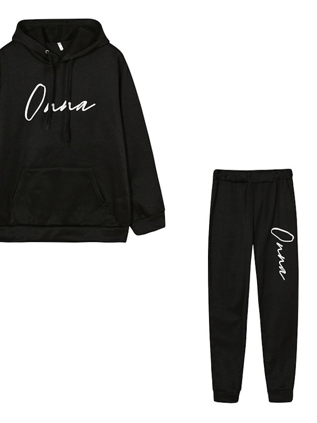 Women's Hoodie Tracksuit Pants Sets Sweatpants Streetwear Green Black Sports Outdoor Casual Letter Hooded S M L XL XXL - LuckyFash™