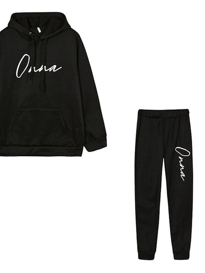 Women's Hoodie Tracksuit Pants Sets Sweatpants Streetwear Green Black Sports Outdoor Casual Letter Hooded S M L XL XXL - LuckyFash™