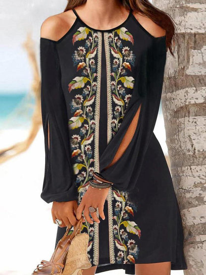 Long Sleeve Round Neck A-line Dress - LuckyFash™
