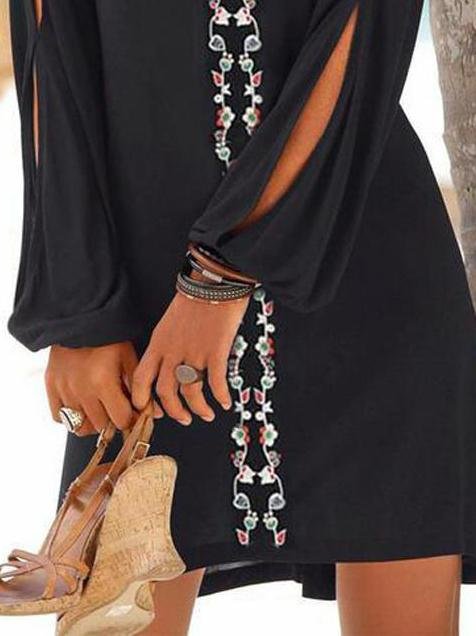 Long Sleeve V-neck Casual Mini Dress - LuckyFash™