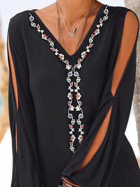 Long Sleeve V-neck Casual Mini Dress - LuckyFash™