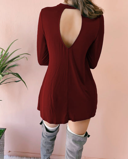 Long Sleeve V-neck Cross Open Back Dress - LuckyFash™