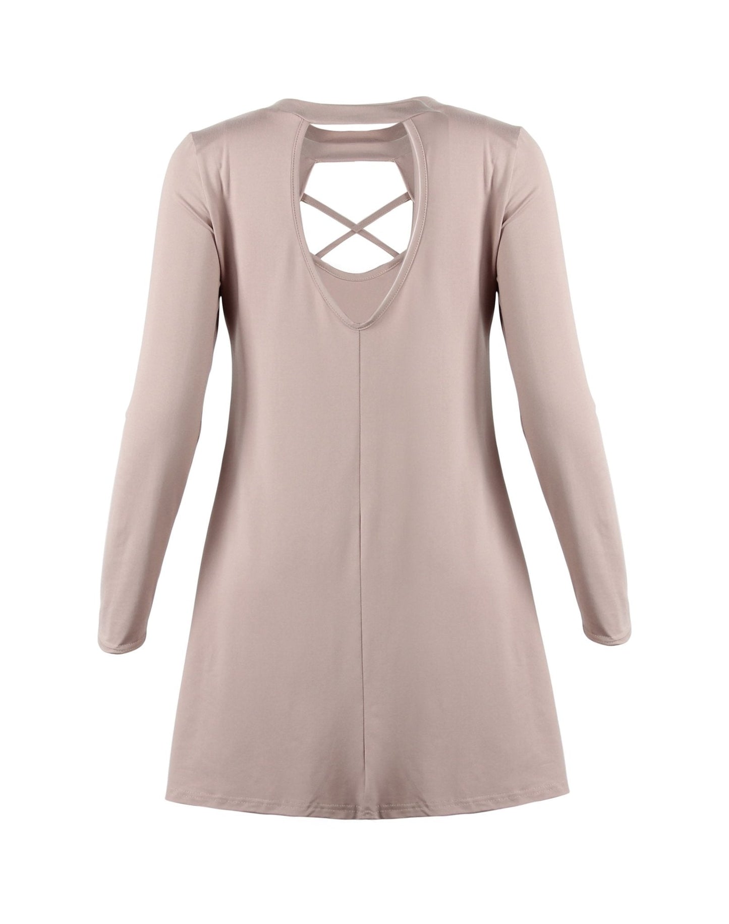 Long Sleeve V-neck Cross Open Back Dress - LuckyFash™