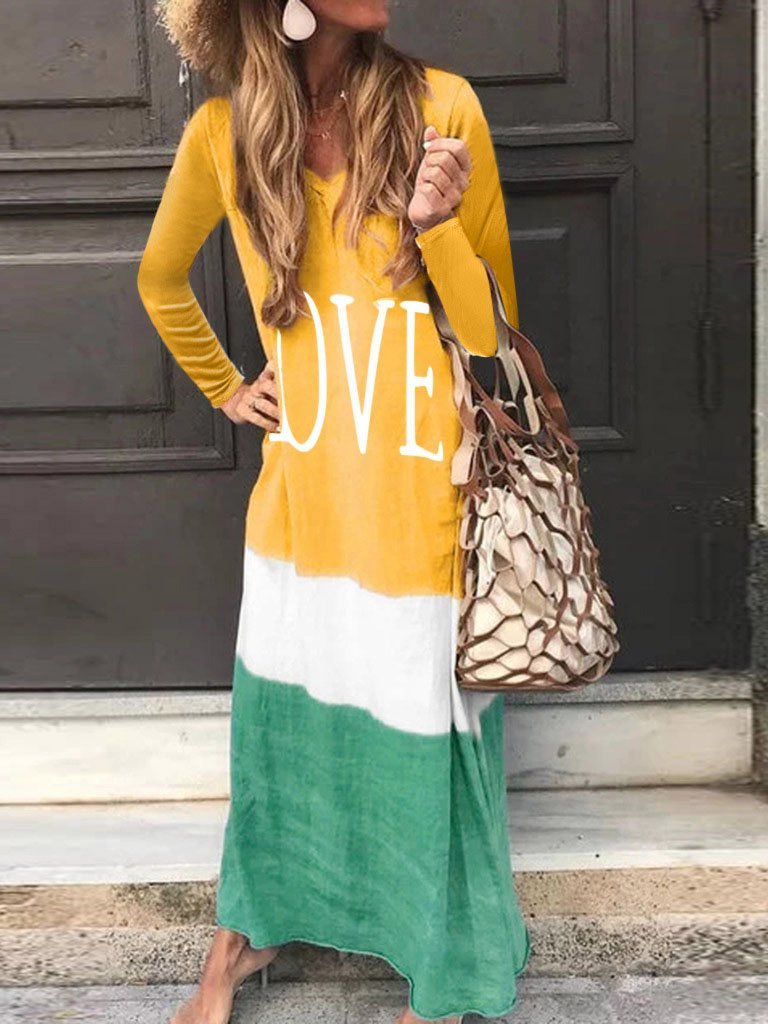 Loose Contrast Stitching Long-sleeved Dress - LuckyFash™