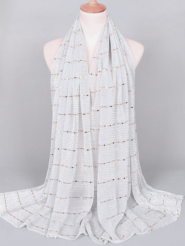 Plain Color Slide silk crumpled silver silk Hijab Headband Female Islamic Head Cover Wrap for Women Muslim Hijabs Hair Scarves - LuckyFash™