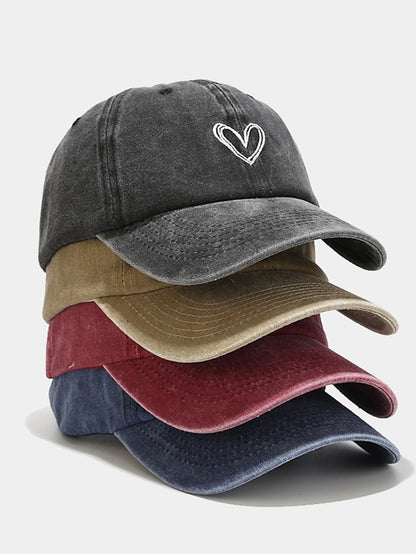 Fashion Outdoor Sport Solid Baseball Caps For Men Women Couple Love Heart Embroidery Snapback Cap Washed Cotton Dad Hat - LuckyFash™