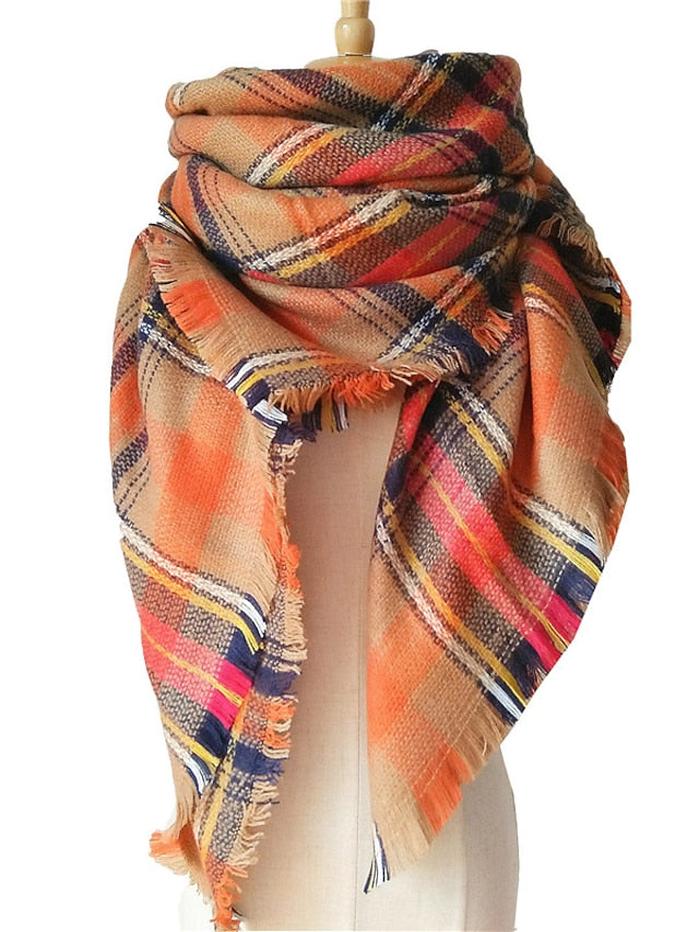 Women's Square Scarf Women's Shawls & Wraps Outdoor Dailywear Holiday White Brown Khaki Scarf Plaid - LuckyFash™