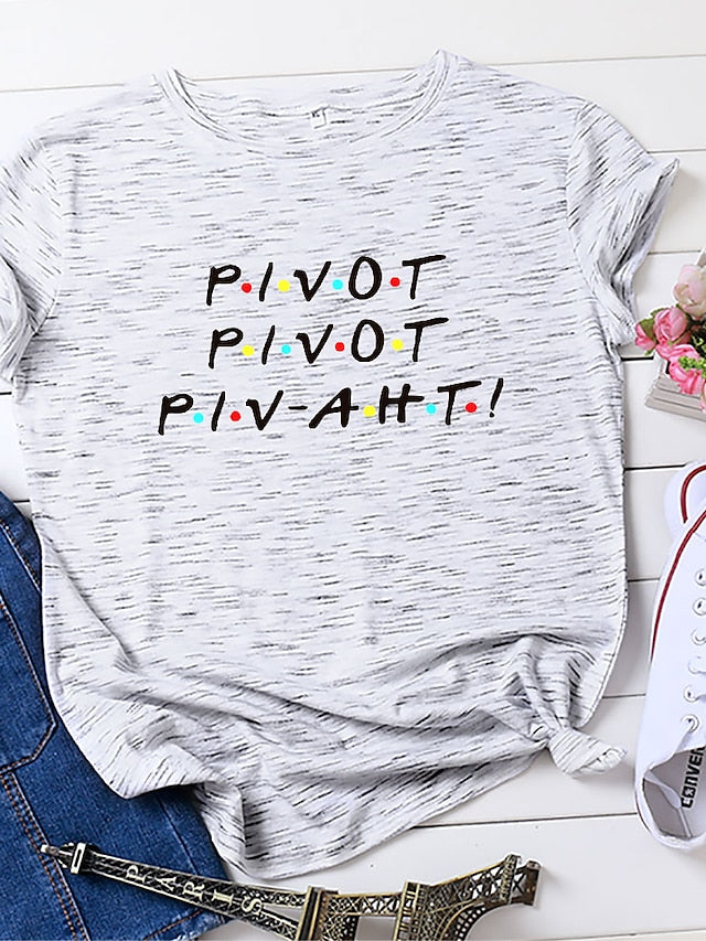 friends shirt women pivot friend t shirt letters print short sleeve casual letters printed top tee grey - LuckyFash™