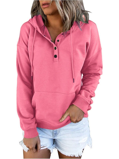 Hoodie Button Pocket Solid Colored Basic Hooded Standard Winter Wine Red Green Black Blue Pink for Women - LuckyFash™
