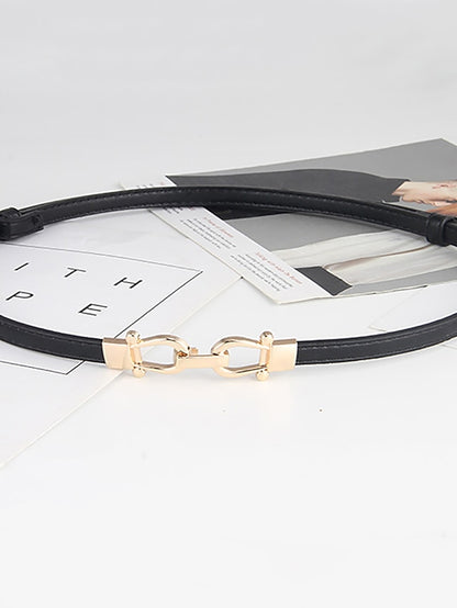 Women's Unisex Skinny Belt PU Leather Metal Bucke Plain Casual Classic Party Daily Black Brown Coffee - LuckyFash™