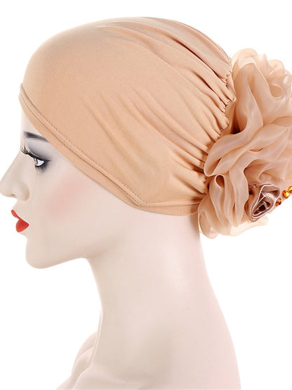 Women Solid Color Back Big Flower New Turban Muslim Hijab Caps Satin Flowers Arab Wrap Inner Hijabs Bonnet Hat Headdress - LuckyFash™