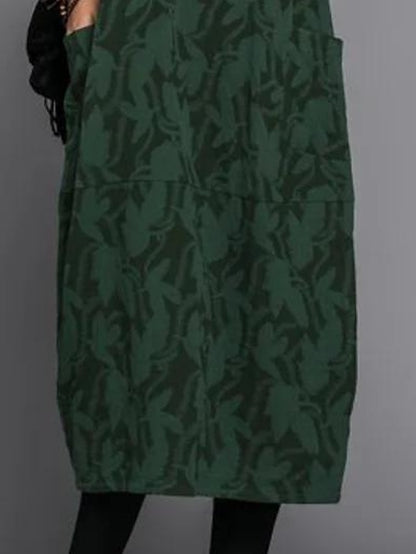 Women's Ethnic Dress Shift Dress Midi Dress Dark Green 3/4 Length Sleeve Print Ruched Winter Fall Autumn Crew Neck Casual 2023 S M L XL 2XL 3XL - LuckyFash™