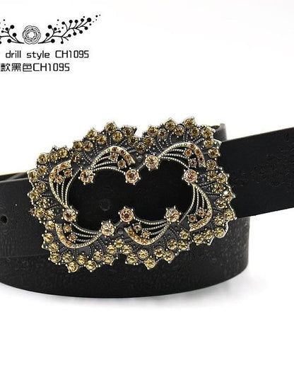 Women's PU Buckle Belt PU Leather Metal Bucke Engraved Crystal Rhinestone Classic Vintage Retro Wedding Party Rhinestone black ch1047 Rhinestone yellow camel ch1067 Rhinestone yellow camel ch1024 - LuckyFash™
