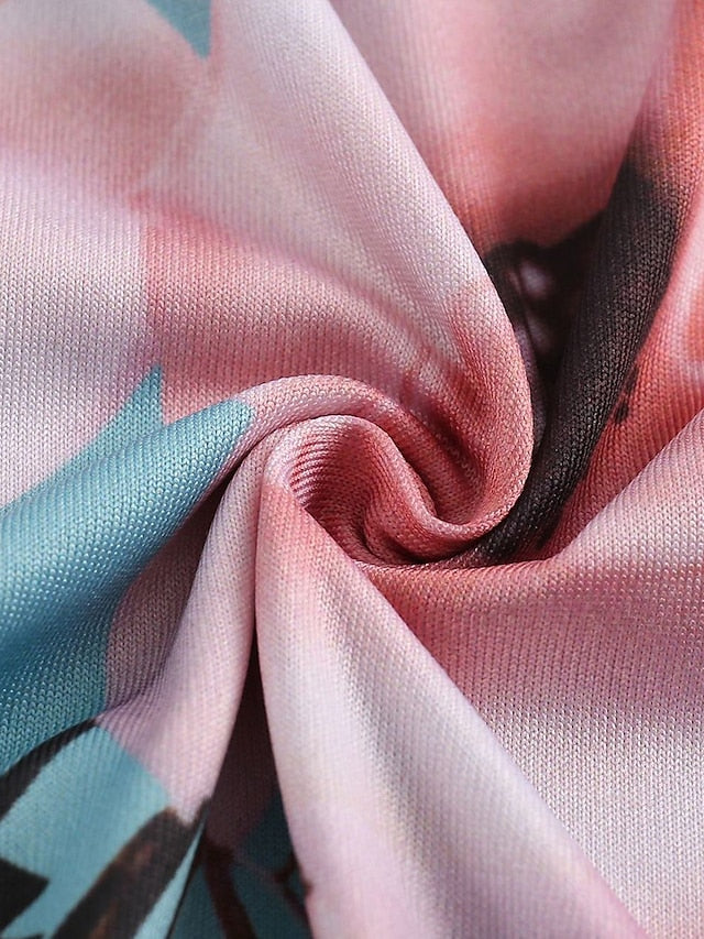 Women's Floral Casual Dress Swing Dress Floral Dress Long Dress Maxi Dress Black Navy Blue Light Blue Short Sleeve Lace up Spring Summer Turtleneck Hot Slim 2023 S M L XL XXL 3XL 4XL 5XL - LuckyFash™