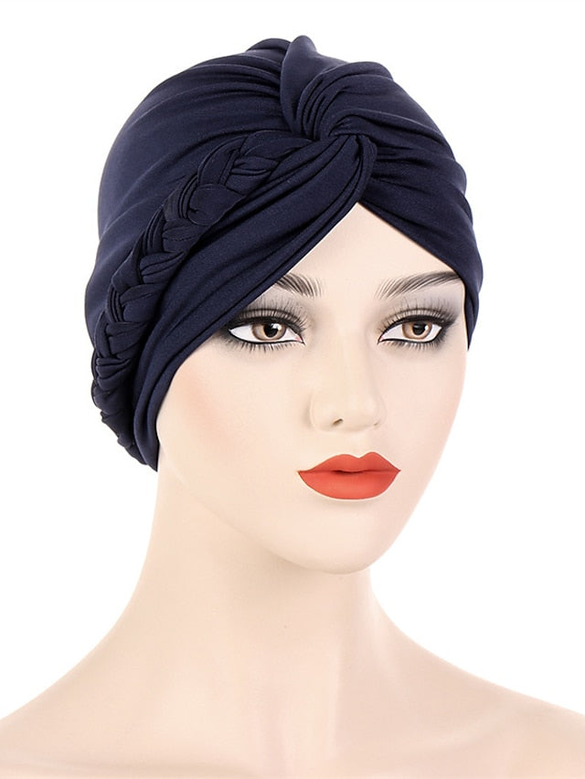 Women Lady Muslim Braid Head Turban Wrap Plain Color Islamic Arab Cap Hat Hair Loss Bonnet Beanies - LuckyFash™