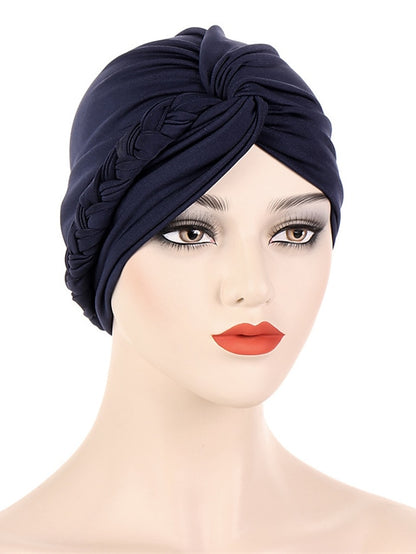 Women Lady Muslim Braid Head Turban Wrap Plain Color Islamic Arab Cap Hat Hair Loss Bonnet Beanies - LuckyFash™