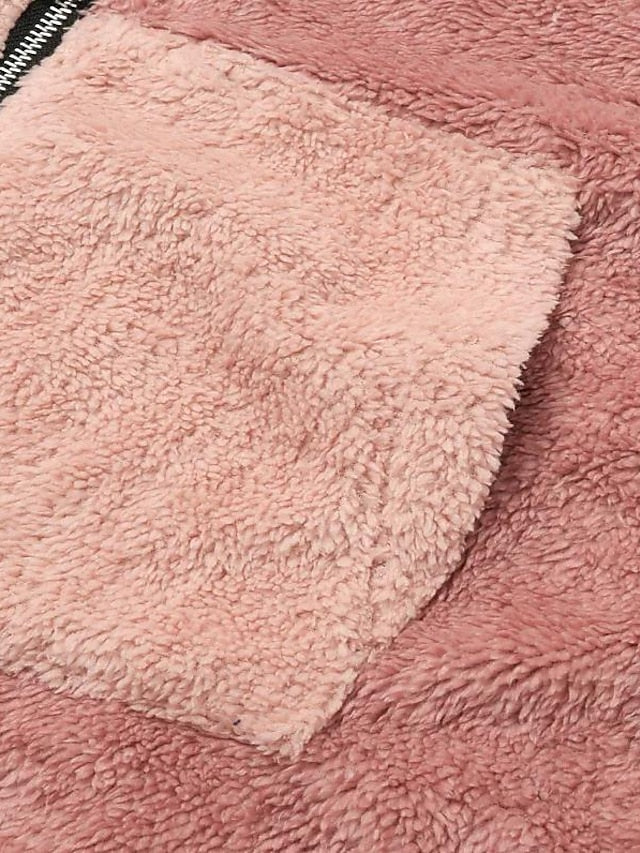 Fleece Jacket Pullover Casual Sherpa Fleece Teddy Zip Up Front Pocket Black Light Green Pink Cat Street Hoodie Plus Size Long Sleeve Fleece for Women - LuckyFash™