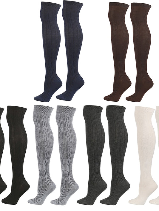 Women's Knee High Socks Home Daily Solid Color Polyester Spandex Basic Classic Warm 1 Pair - LuckyFash™
