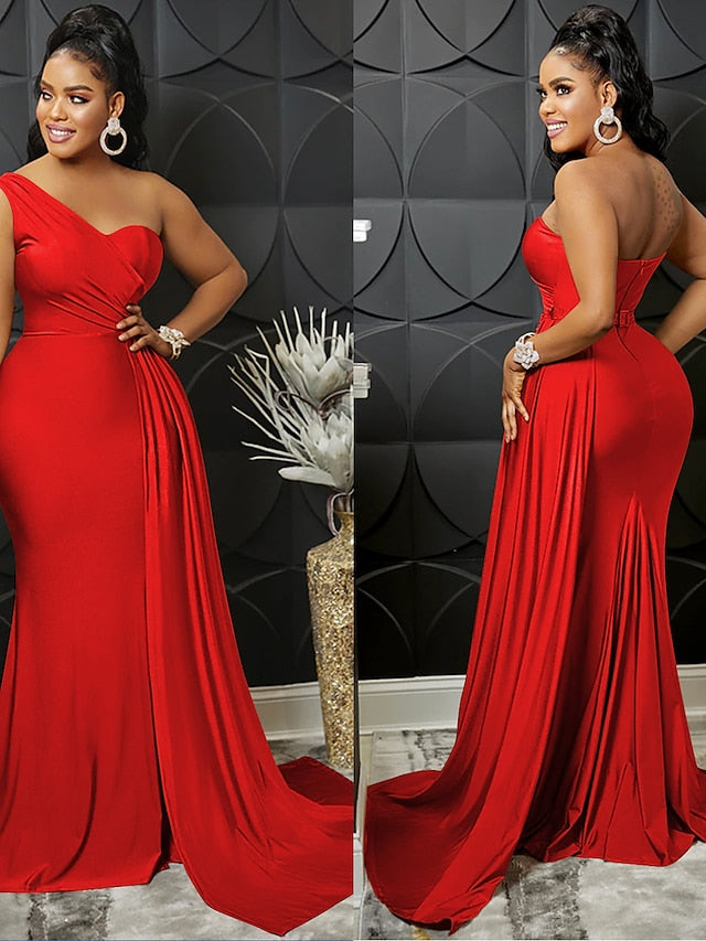 Womenâ€˜s Formal Party Dress Wedding Guest Dress Bodycon Long Dress Maxi Dress claret Black Blue Sleeveless Pure Color Patchwork Winter Fall Autumn One Shoulder Evening Party Slim 2023 S M L XL 2XL - LuckyFash™