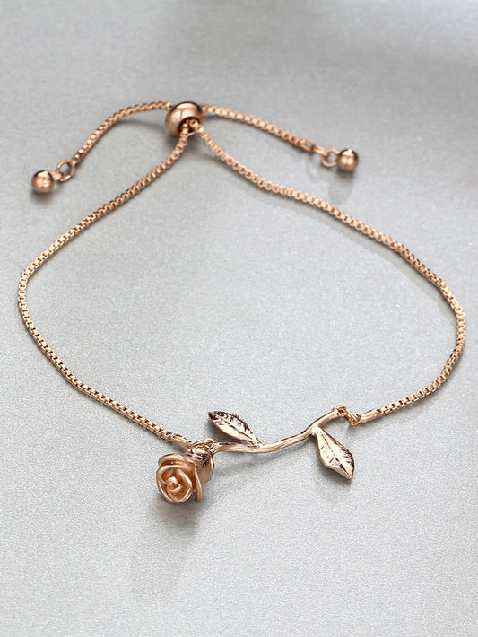 Metal Rose Detail Link Bracelet 1pc - LuckyFash™