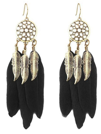 1 Pair Drop Earrings For Women's Street Date Feather Alloy Classic Fashion - LuckyFash™
