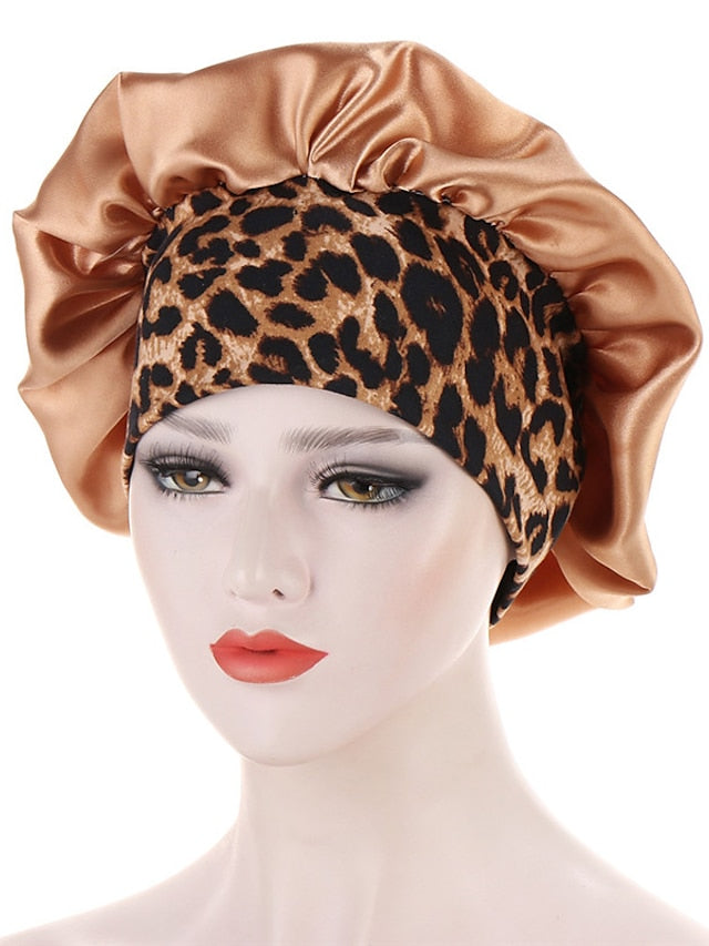 Women Satin Night Beauty Salon Sleep Cap Bonnet Hat Silk Headwrap Floral Print Wide Elastic Band Curly Springy Hair Chemo Cap Sleep Cap - LuckyFash™