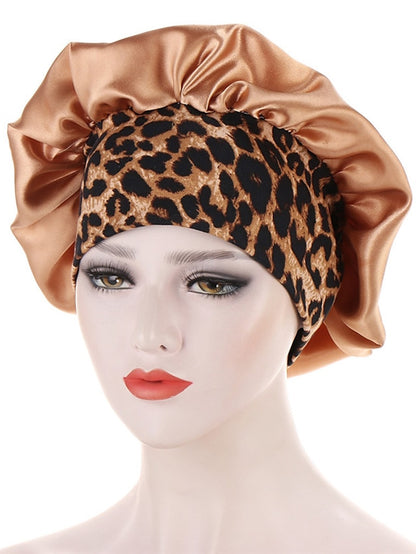Women Satin Night Beauty Salon Sleep Cap Bonnet Hat Silk Headwrap Floral Print Wide Elastic Band Curly Springy Hair Chemo Cap Sleep Cap - LuckyFash™