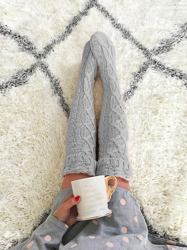 Men's Women's Knee High Socks Outdoor Home Daily Solid Color Spandex Cotton Sporty Simple Cute Casual / Daily 1 Pair - LuckyFash™