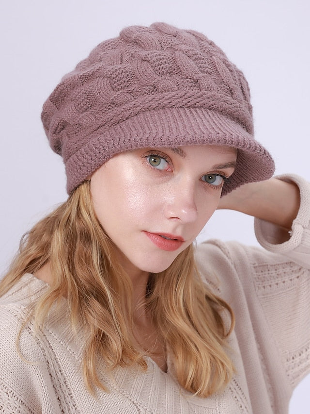 Warm Knitting Beret Hat Winter Women Solid Cap Outdoor Windproof Ear Protection Skiing Hiking Girls Caps - LuckyFash™