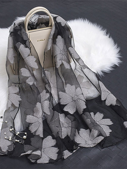 Fashion Women Scarf Summer Thin Breathable Scarves for Lady Shawls and Wraps Organza Hollowed Flowers Beach Stoles Bandana Foulard - LuckyFash™