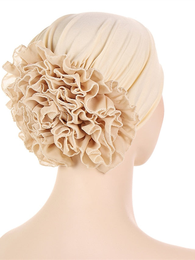 Woman Big Flower India Hat Beanie Turban Hair Accessories Elastic Cloth Hair Bands Hat Chemo Beanie Ladies Muslim Solid Hair Loss Cap - LuckyFash™