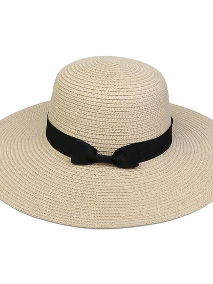 Hat Straw Hat Black Pink Khaki Outdoor Daily Holiday Braided Bow Pure Color Portable Sun Protection Breathable for Women - LuckyFash™