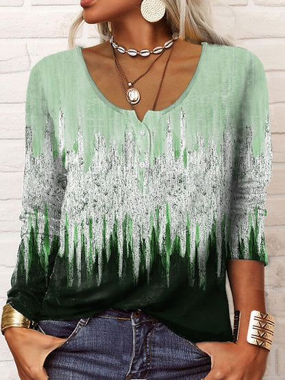 Women's Henley Shirt T shirt Tee Maroon Grass Green White Galaxy Sparkly Button Print Long Sleeve Casual Weekend Basic Round Neck Regular Painting S - LuckyFash™