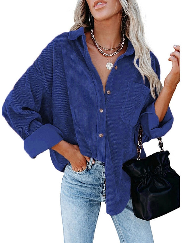 Jacket Basic Solid Colored Classic Shirt Collar Stard Spring &  Fall Light Pink Darkblue Green Purple Pink for Women - LuckyFash™