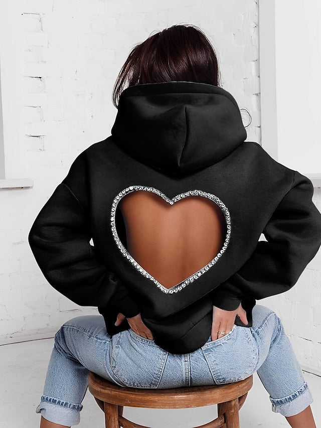 Hoodie Heart Basic Hooded Regular Winter Light Blue Green Pink Black for Women - LuckyFash™