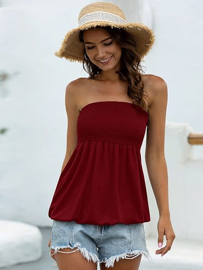 Going Out Tops Bandeau Concert Tops Black White Wine Plain Smocked Strapless Sleeveless Party Holiday Streetwear Hawaiian Sexy Strapless Regular Slim S for Women - LuckyFash™
