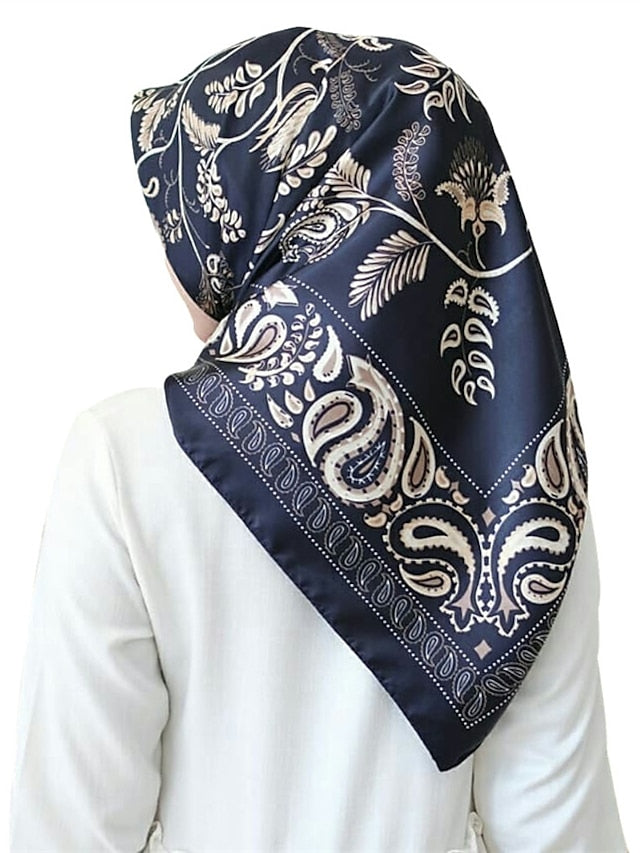 Printing Scarf Headwraps For Women Vintage Four Seasons Hair Scarve 90*90cm Square Hijab Foulard Bandana Femme Headscarf - LuckyFash™