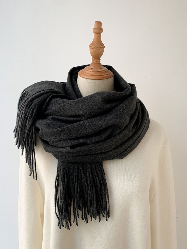 Women's Women's Shawls & Wraps Party Black Scarf Pure Color / Basic / Green / Khaki / Fall / Winter - LuckyFash™
