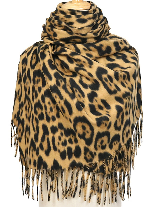 Big Size Band Tassels Poncho Women Unique Leopard Print Scarves and Shawls Ladies Winter Neck Warm Wrap Soft Blanket Cape 200cm - LuckyFash™