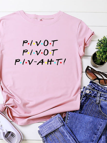 friends shirt women pivot friend t shirt letters print short sleeve casual letters printed top tee grey - LuckyFash™