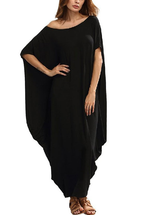 Women's Kaftan Dress Long Dress Maxi Dress Green Black Wine Half Sleeve Pure Color Fall Spring Autumn Romantic Loose Fit M L XL XXL - LuckyFash™