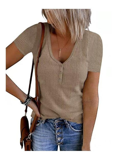 Women's Henley Shirt T shirt Tee Black White Pink Plain Button Short Sleeve Casual Daily Sexy Round Neck Regular S - LuckyFash™