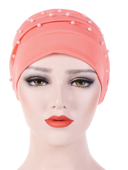Muslim Women Turban Scarf Beaded Turban Hat Solid Color Beanies Cap Islamic Wrap Headscarf Musulman Femme Hijab Hair Care Accessories - LuckyFash™