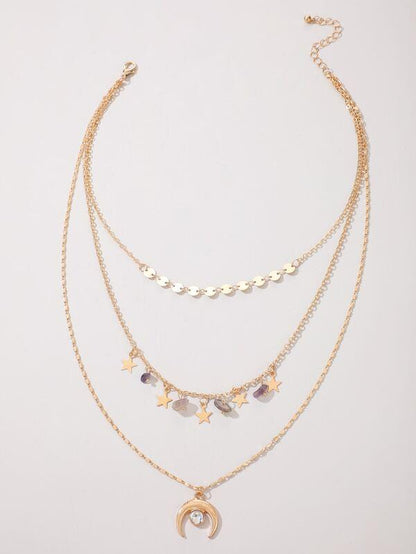 Moon & Star Charm Layered Necklace - LuckyFash™