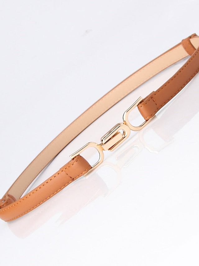 Women's Unisex PU Buckle Belt Skinny Belt PU Leather Metal Bucke Plain Casual Classic Party Daily Black Red Brown Navy Blue - LuckyFash™