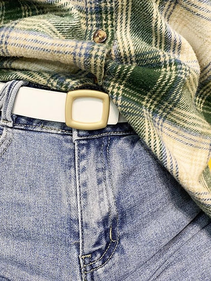 ins retro classic square buckle belt women's simple wide belt women's snap button casual jeans jacket coat decoration - LuckyFash™