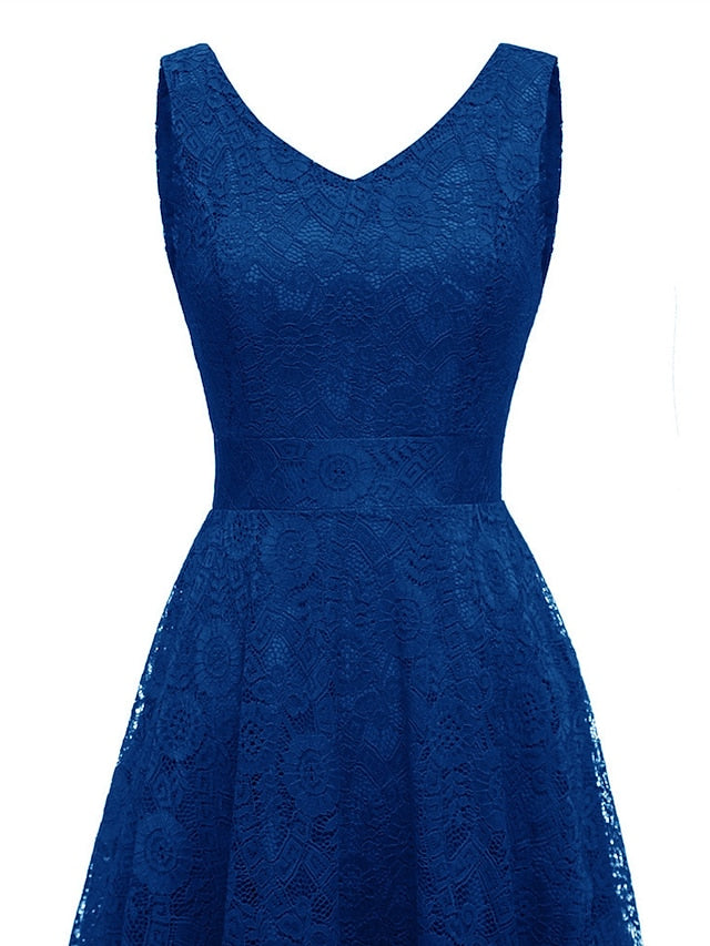 Women's Elegant Retro Swing Dress Midi Dress Party Outdoor Lace Backless Plain V Neck Sleeveless Regular Fit Spring Summer 2023 Navy Black S M L XL - LuckyFash™