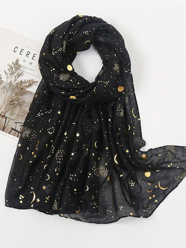 Plain Bronzing Gold Star Sky Viscose Shawl Scarf Lady Soft Shimmer Long Muslim Hijab 180*80Cm - LuckyFash™